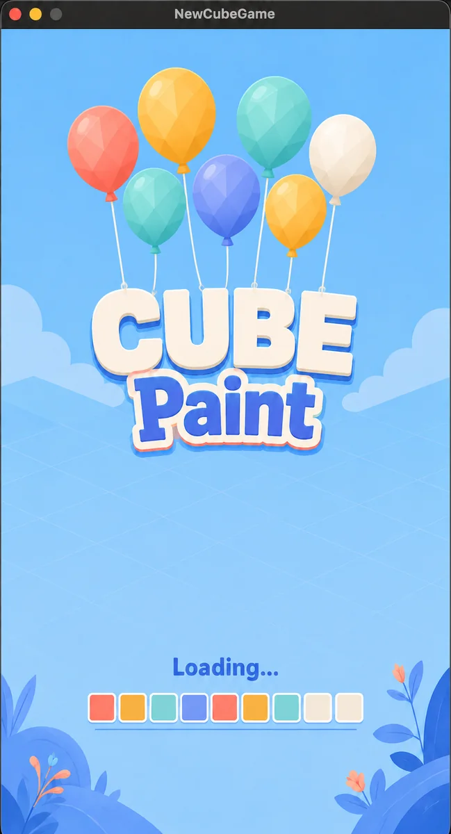 cubepaint game home screen with colorful balloons and loading bar
