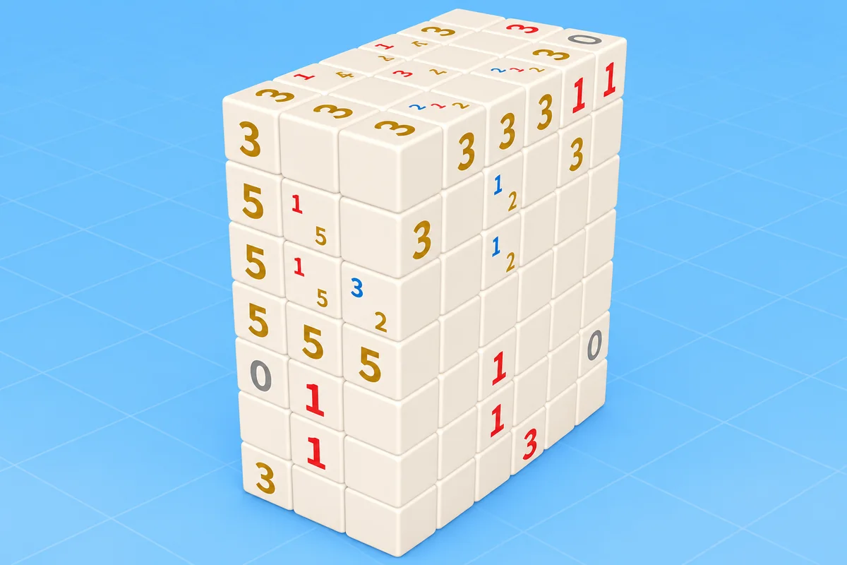 A three-dimensional board made of numbered cream blocks